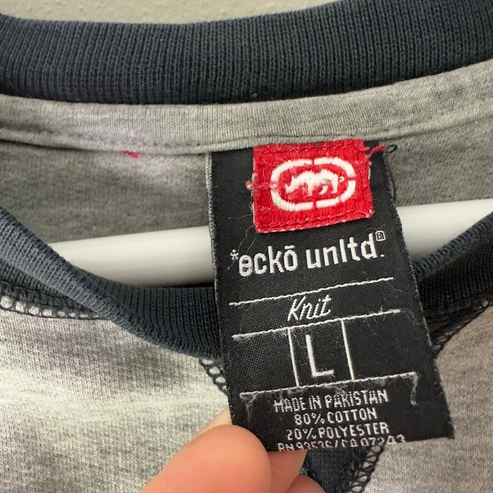 VTG Y2K Ecko Unltd. Sweatshirt Men's Large‎ Spell Out Crew Neck Gray Distressed - Picture 6 of 6